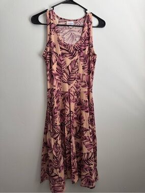 LuLaRoe Pink Leaf-Print Midi Dress